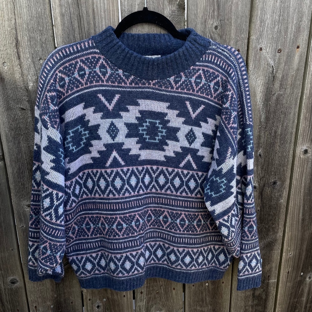 Vintage Blue and Pink Sweater
